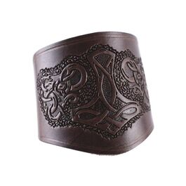 SHORT BRACER LEATHER WRIST GUARD WITH THORS HAMMER MOTIFF