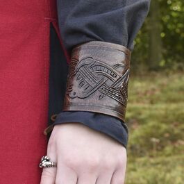 SHORT BRACER LEATHER WRIST GUARD WITH DRAGON MOTIFF