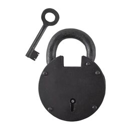 ROUND DUNGEON PADLOCK WITH TWO KEYS, APPROX. 8.5 CM DIAMETER