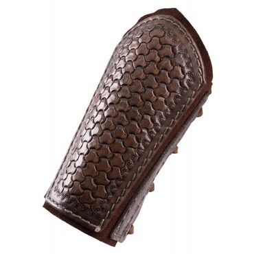 LEATHER BRACERS WITH RIVETS AND SUEDE UNDERLAYER PAIR BROWN